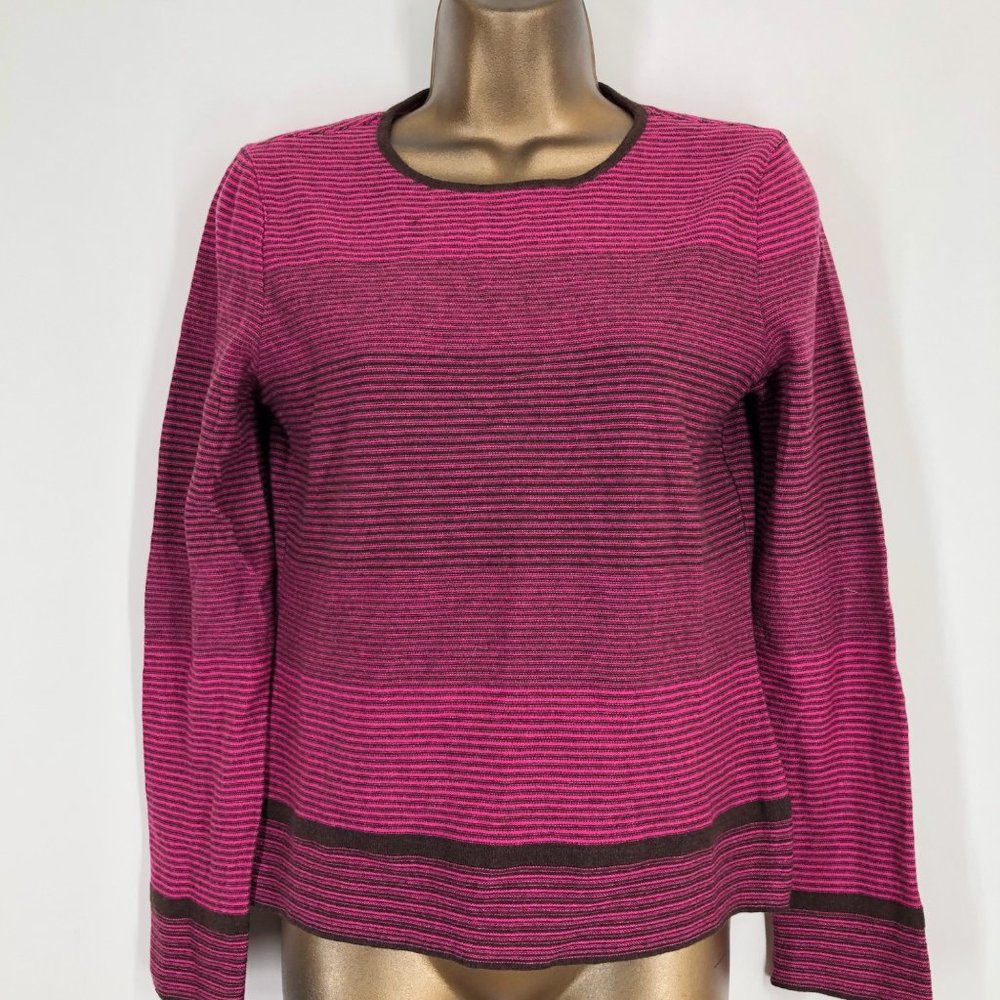 Escada pink and black striped long sleeve sweater